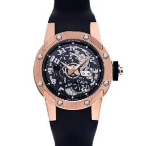 RM063-01 Automatic Winding Dizzy Hands en oro rojo/titanio con correa de caucho negra