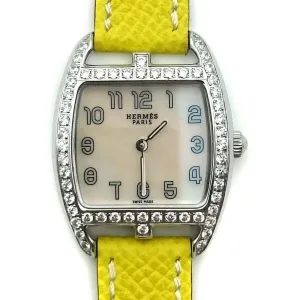 Cape Cod Tonneau Steel with Diamond Bezel on Yellow Epsom Leather Strap