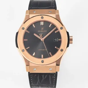 Classic Fusion 42mm RG JJF 1:1 Best Edition Gray Dial on Black Gummy Leather Strap