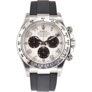 Daytona 116519 White Dial in White Gold on Rubber Strap